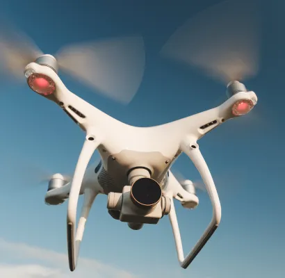 AI drone-based inspection capturing high-resolution images and videos of pipelines, rigs, wind turbines, and bridges for accurate large-scale asset monitoring.