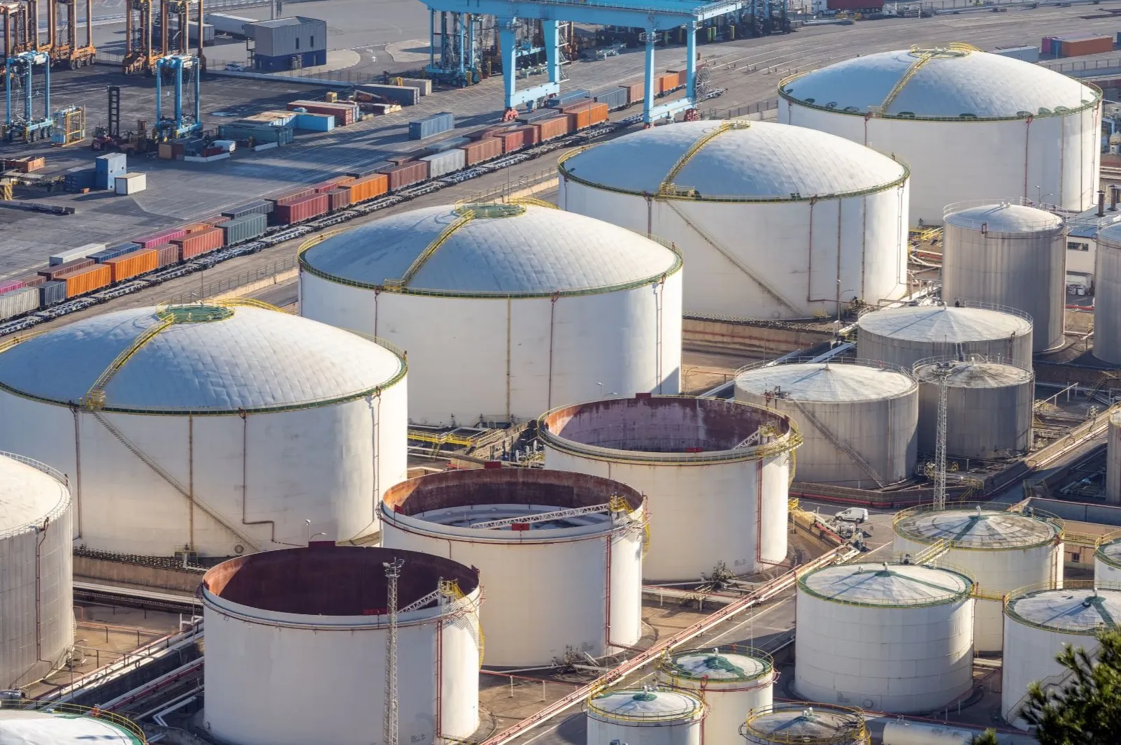 AI inspection of storage tanks and pressure vessels identifying corrosion, weld defects, roof damage, and structural deformation.