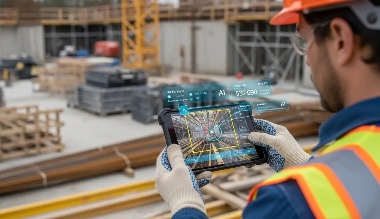 Construction site with temporary power and equipment monitoring for energy and carbon tracking